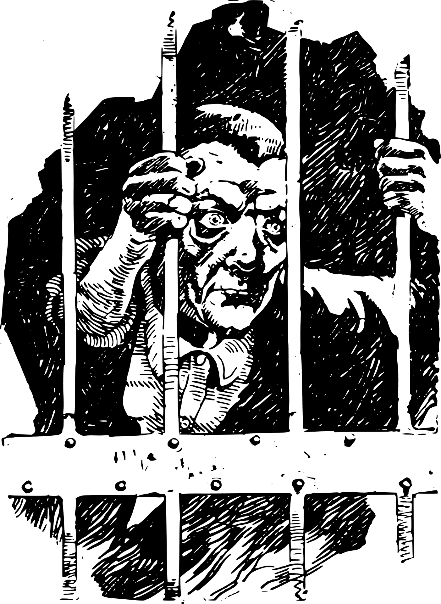 Elderly_ Prisoner_ Behind_ Bars PNG