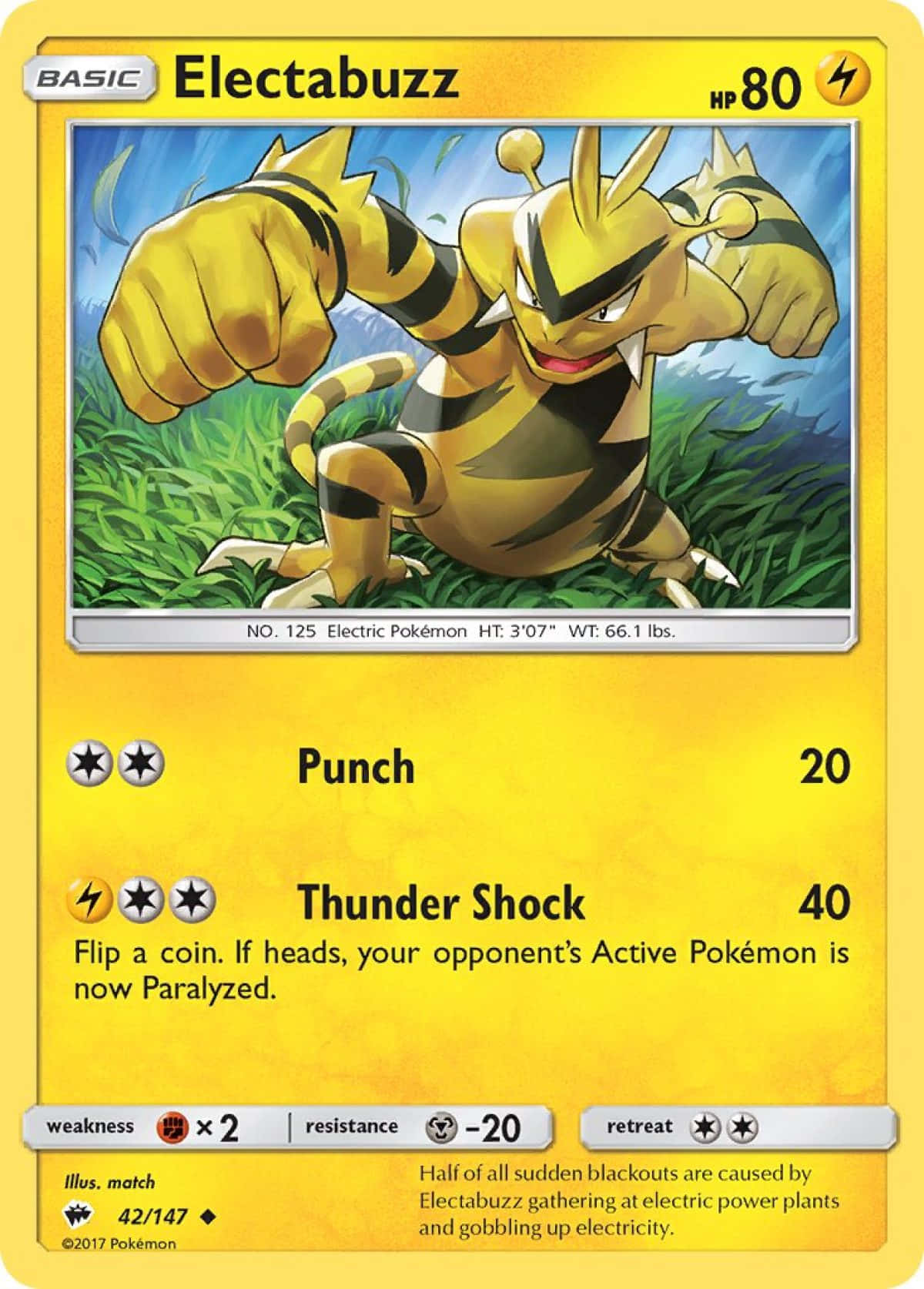 Electabuzz Showcasing Power Punch Move on Trading Card Wallpaper