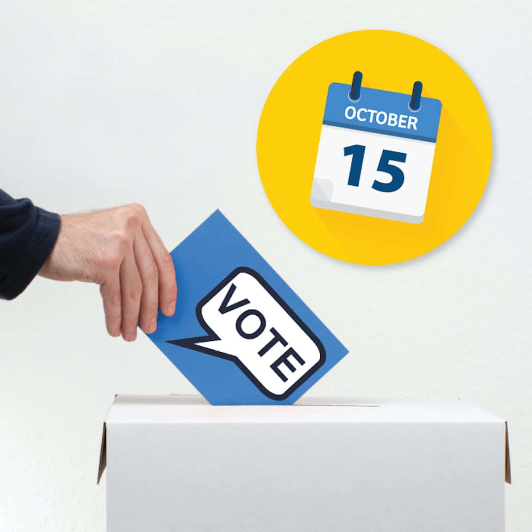 Voting booth with colorful election buttons