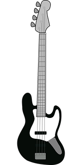 Electric Bass Guitar Blackand White PNG