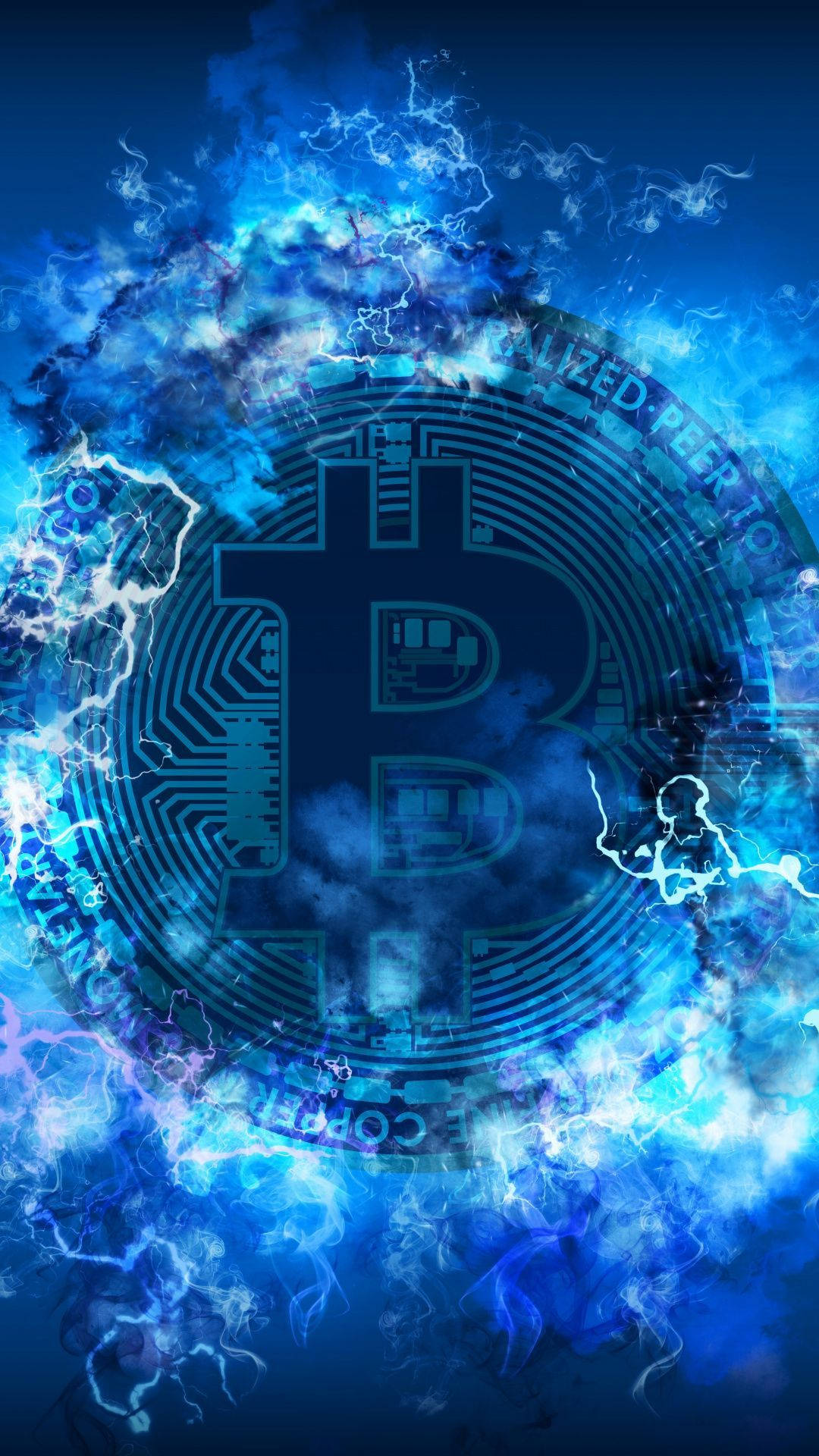 Electric Blue Bitcoin Phone Wallpaper