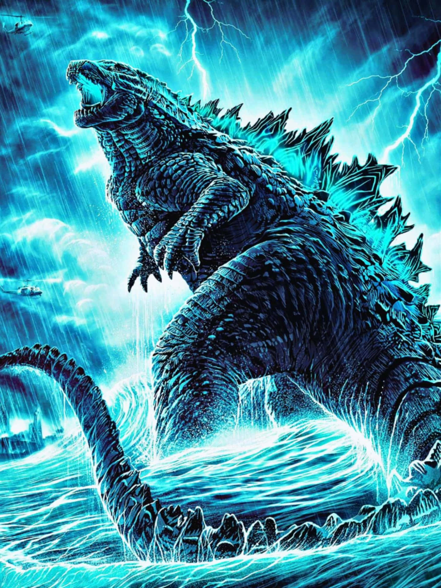 Electric Blue Godzilla Artwork Wallpaper