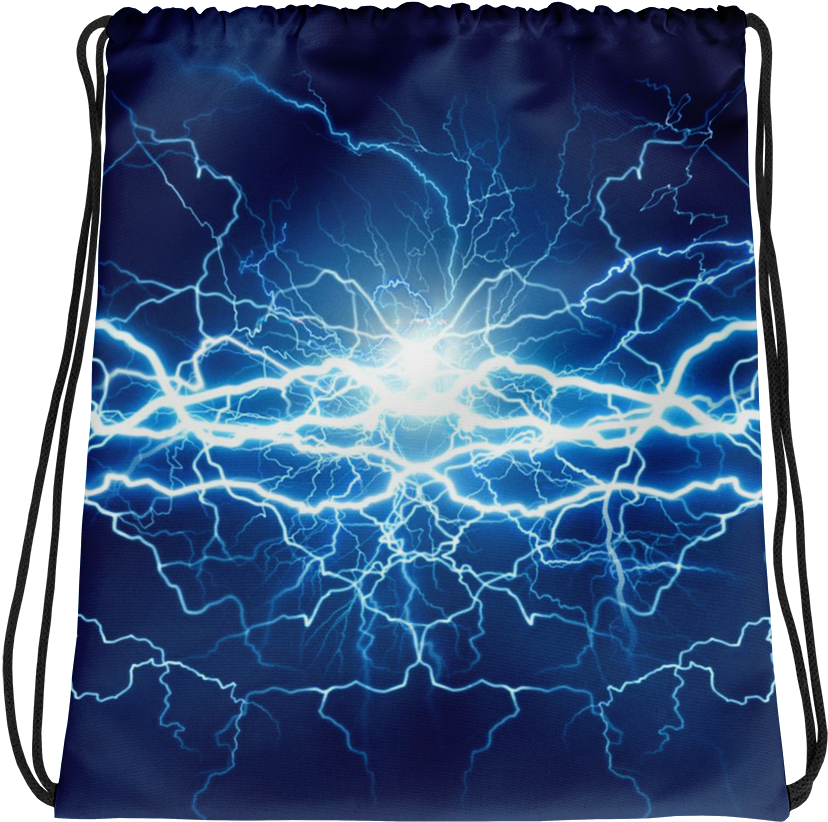 Electric Blue Lightning Drawstring Bag PNG