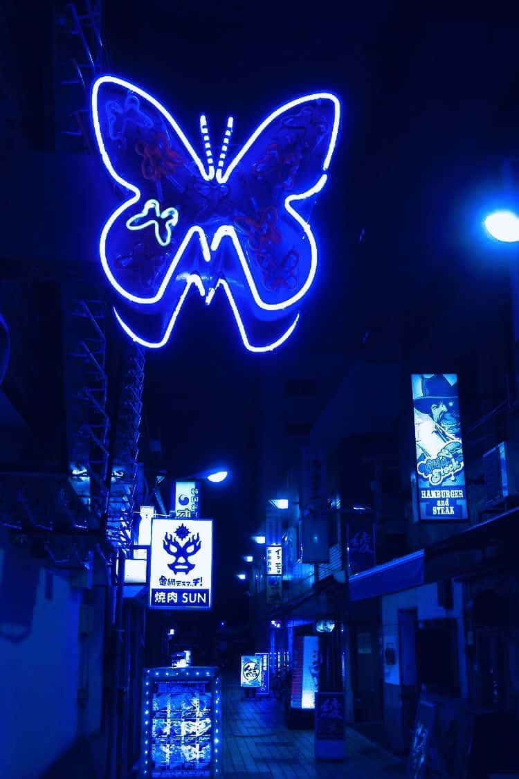 Electric_ Blue_ Neon_ Butterfly_ Alley Wallpaper