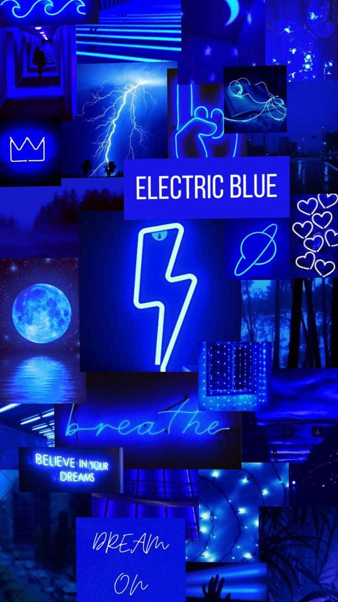 Electric Blue Neon Collage Aesthetic Wallpaper