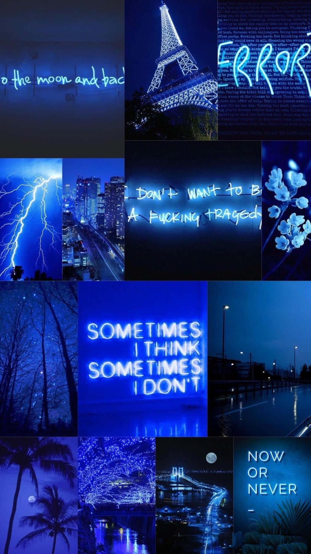 Electric Blue Neon Collage Aesthetic Wallpaper
