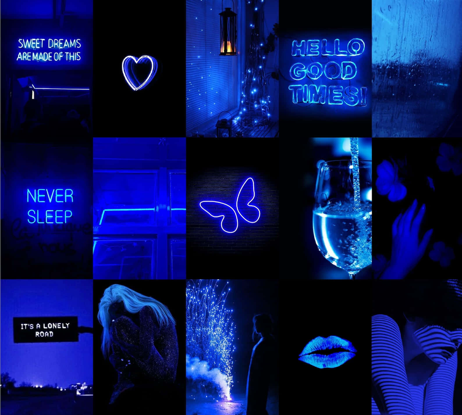 Electric Blue Neon Collage Wallpaper