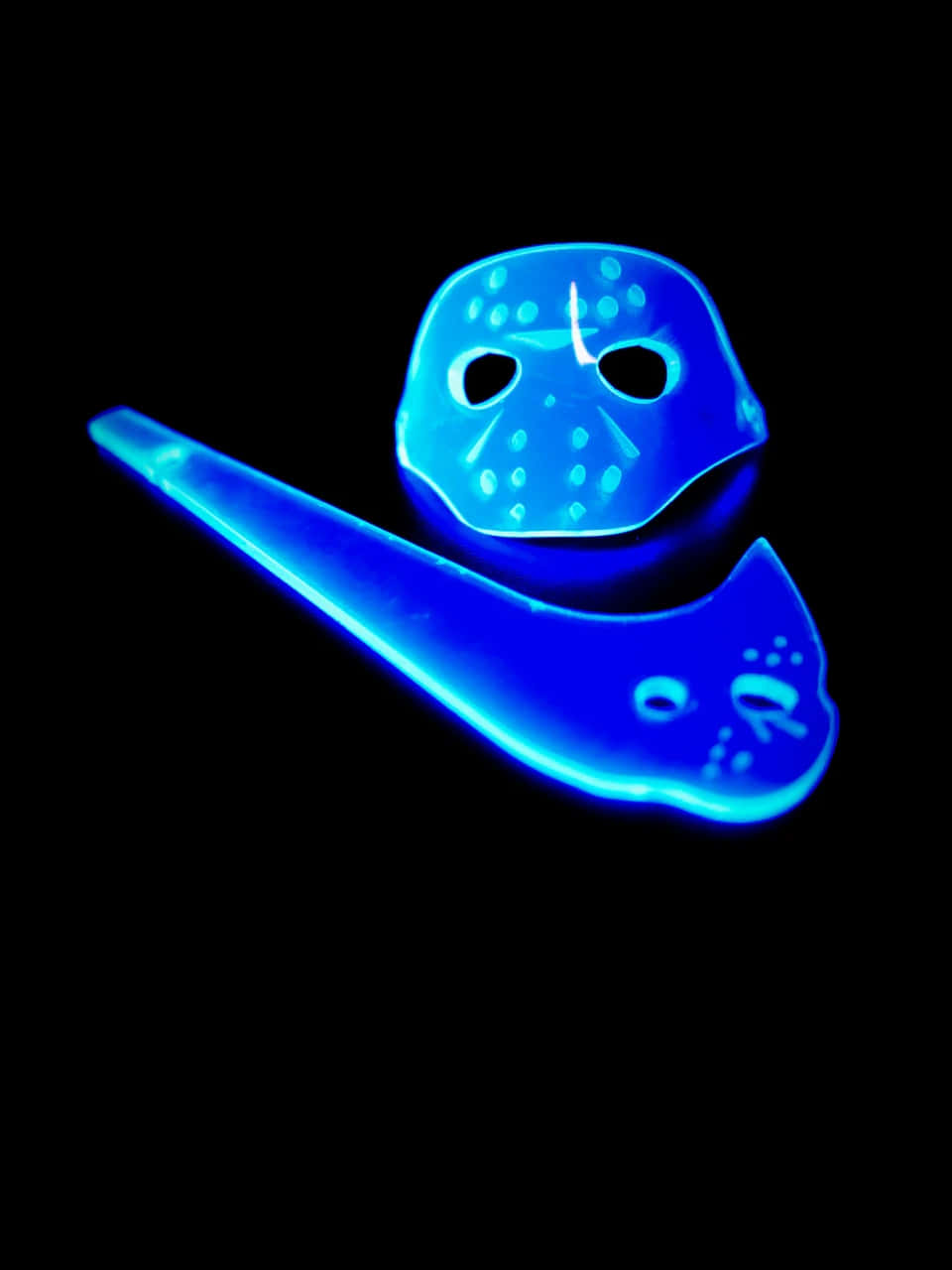 Electric Blue Neon Hockey Maskand Knife Wallpaper