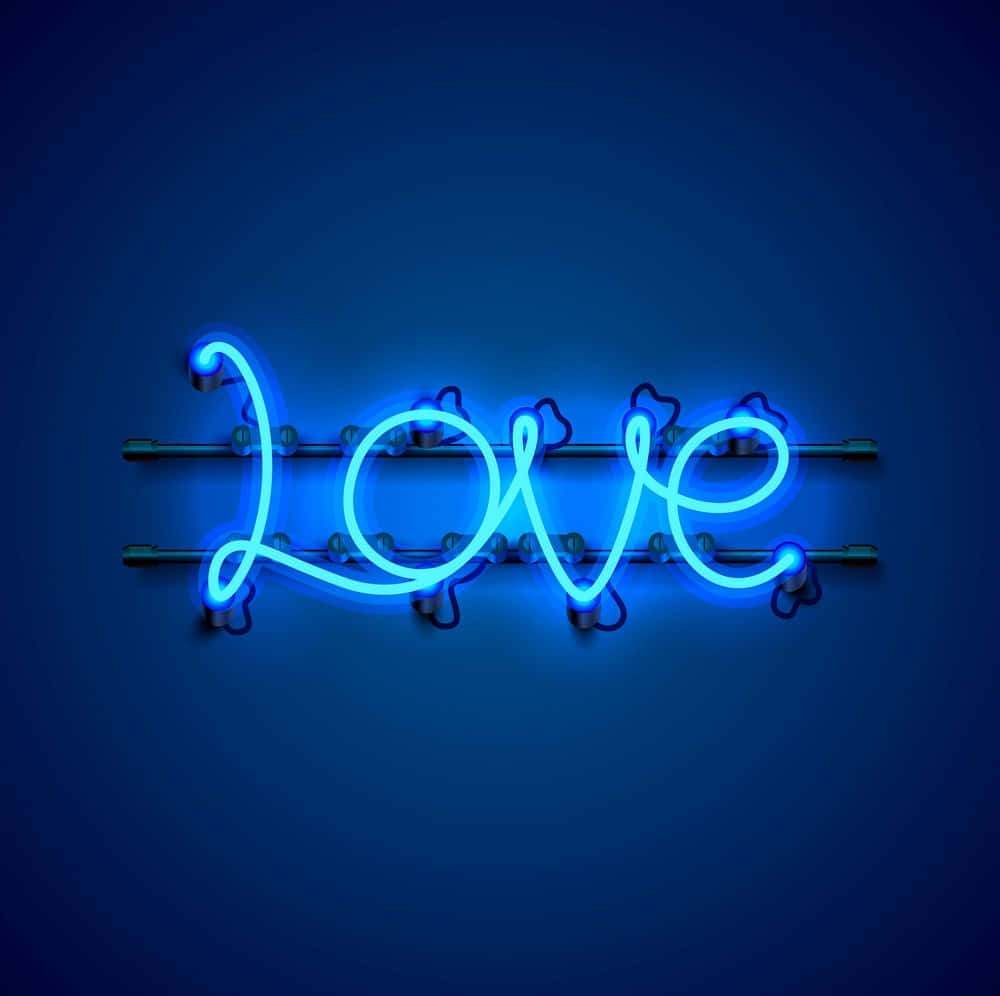 Electric Blue Neon Love Sign Wallpaper