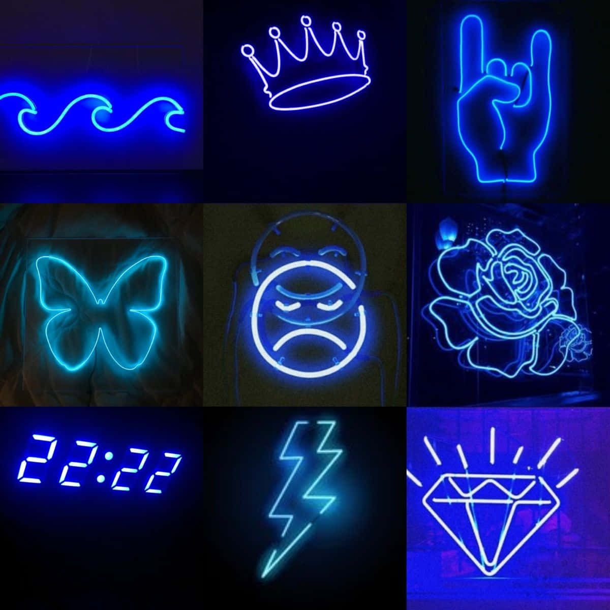 Electric Blue Neon Signs Collage Wallpaper