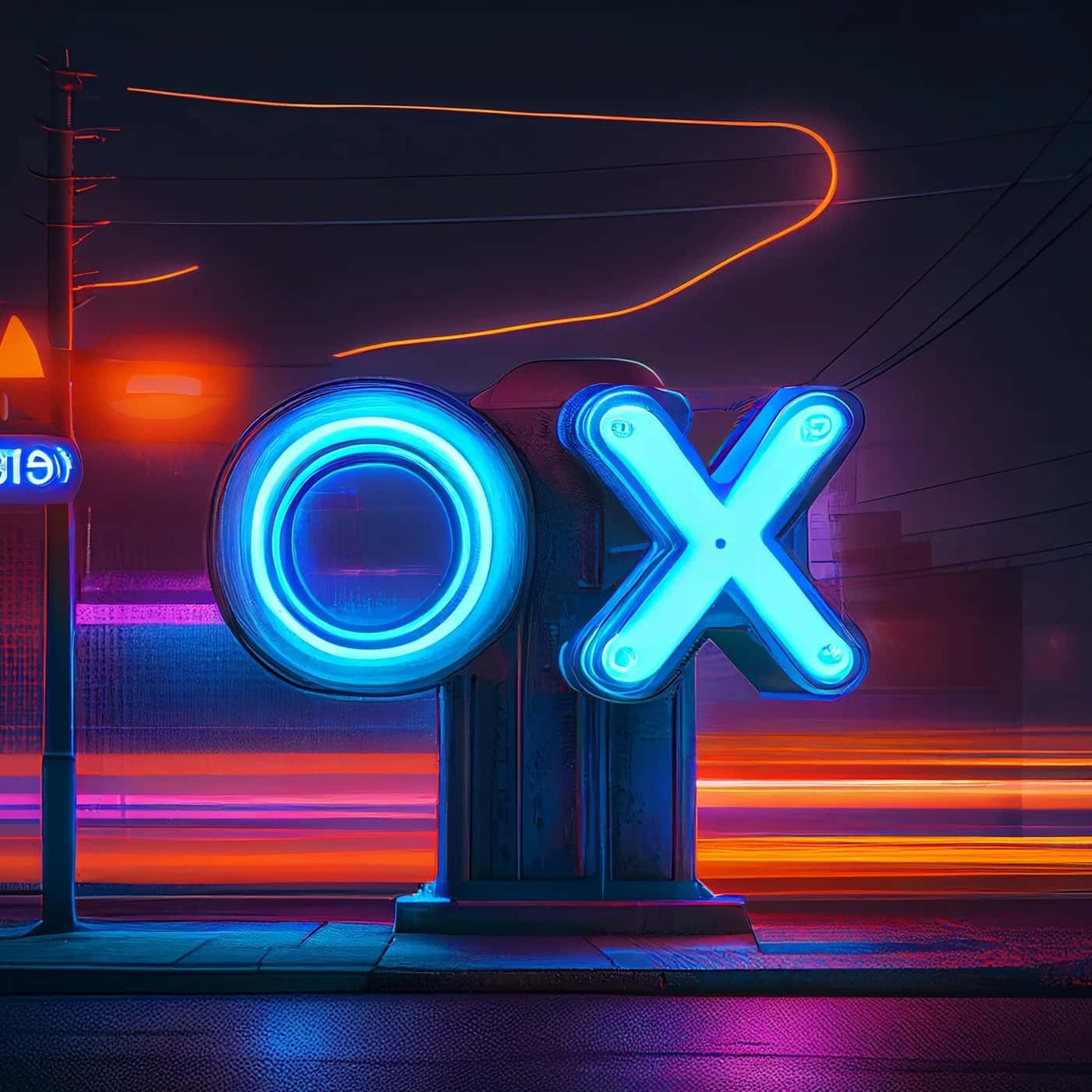 Electric Blue O X Neon Sign Wallpaper