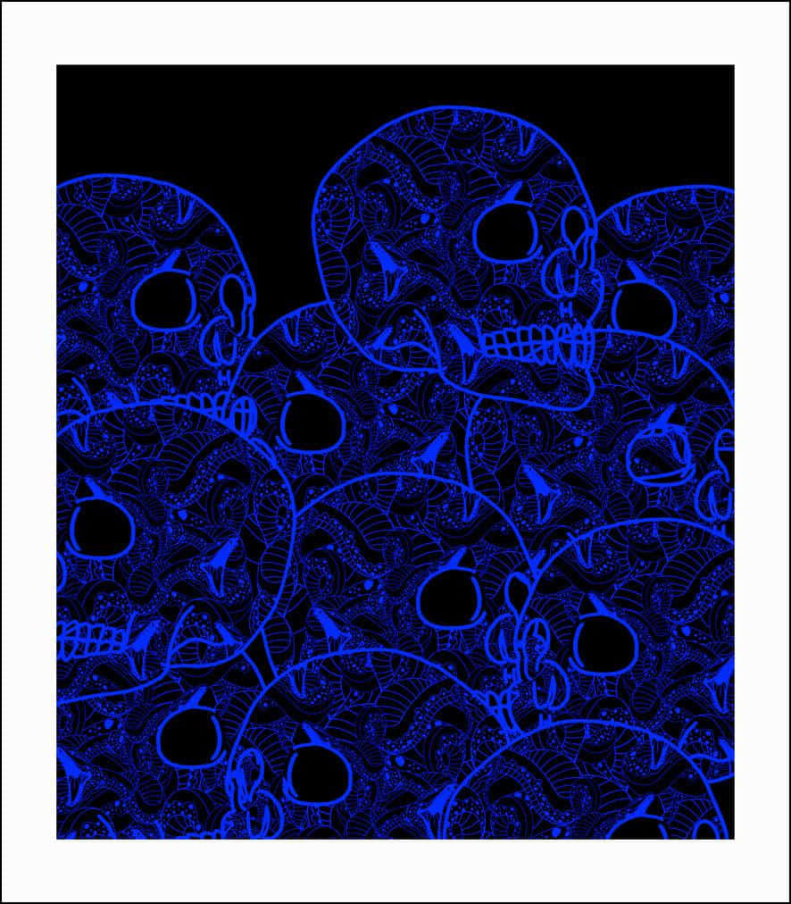 Electric_ Blue_ Skulls_ Pattern Wallpaper