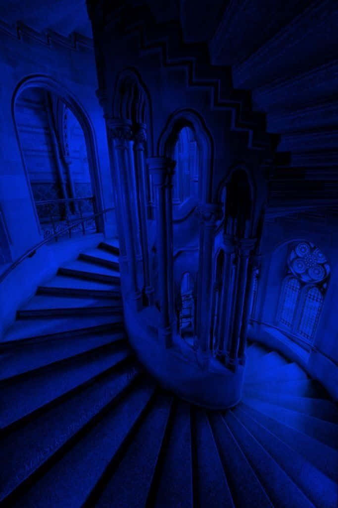 Electric Blue Spiral Staircase Architecture Wallpaper