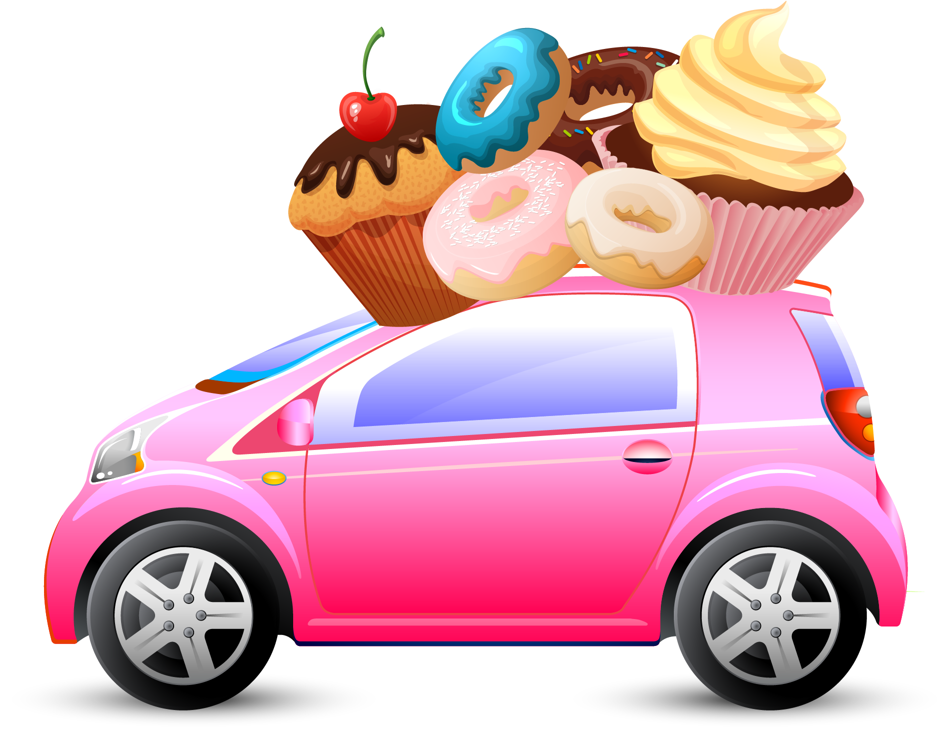 Electric Car Topped With Desserts PNG