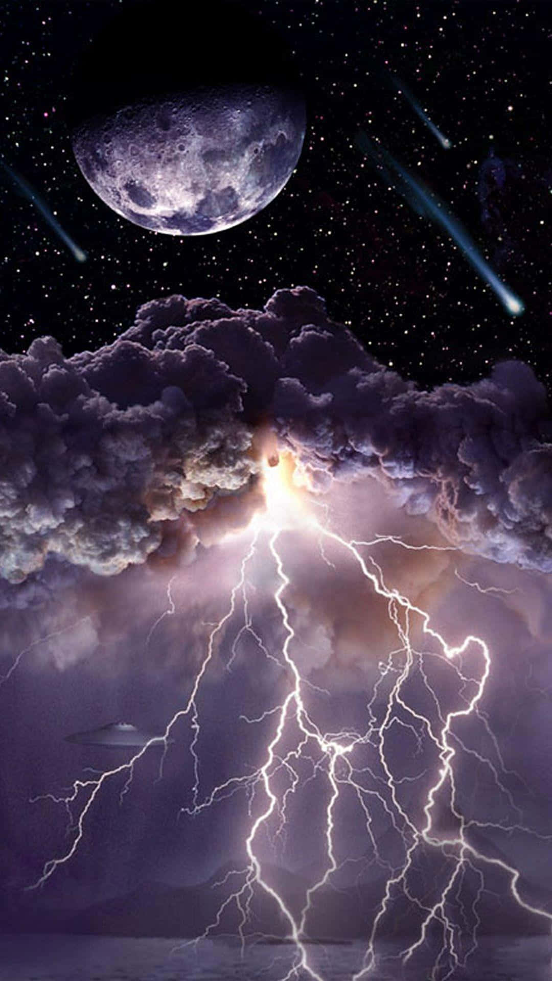 Electric Moonand Meteor Shower Wallpaper