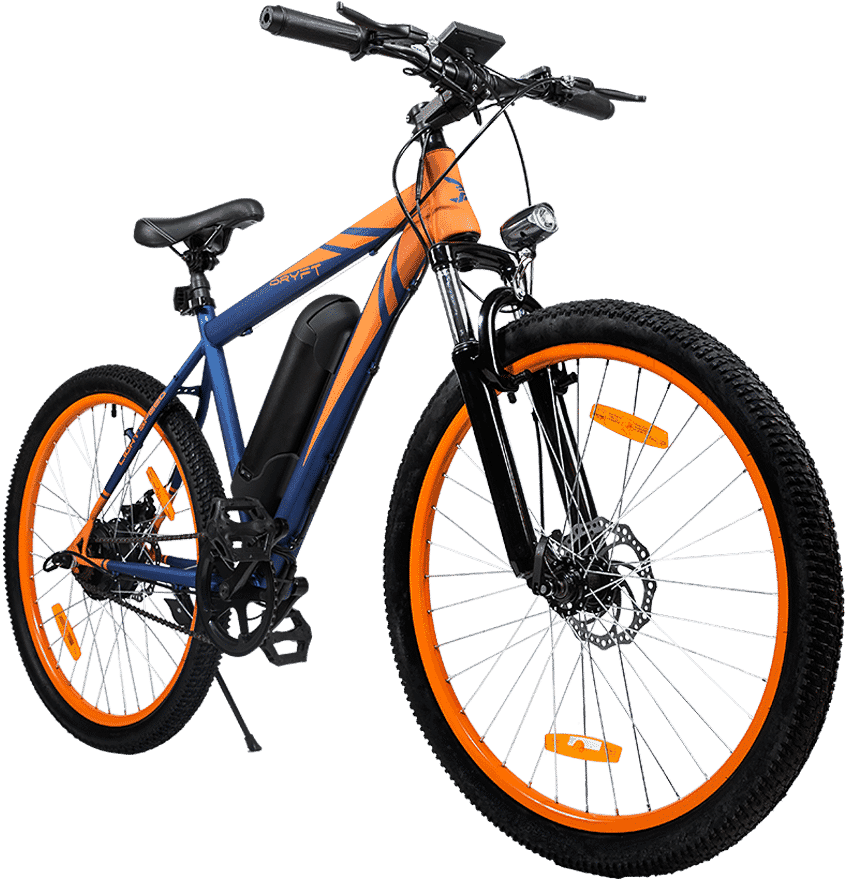 Download Electric Mountain Bike Orange Blue | Wallpapers.com