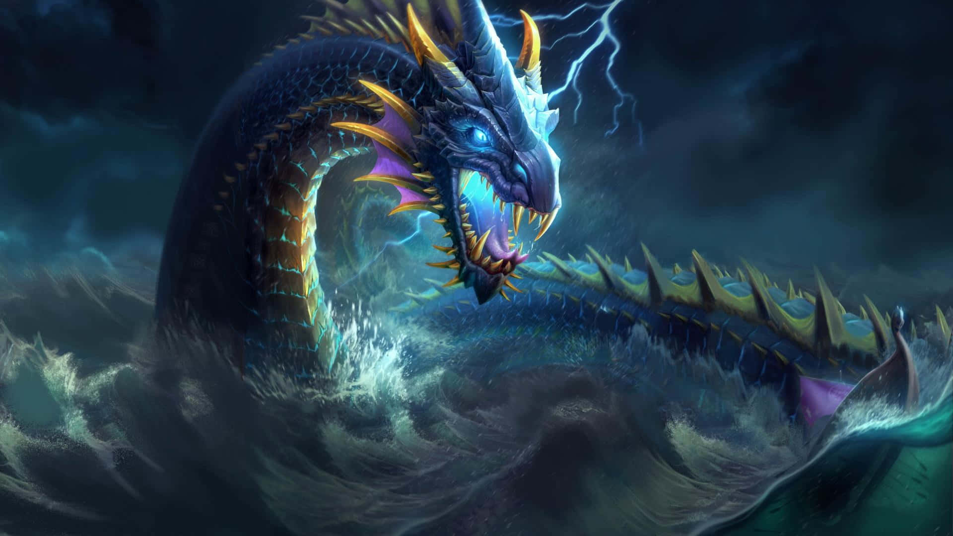 Download Electric Sea Dragon Emergence Wallpaper 