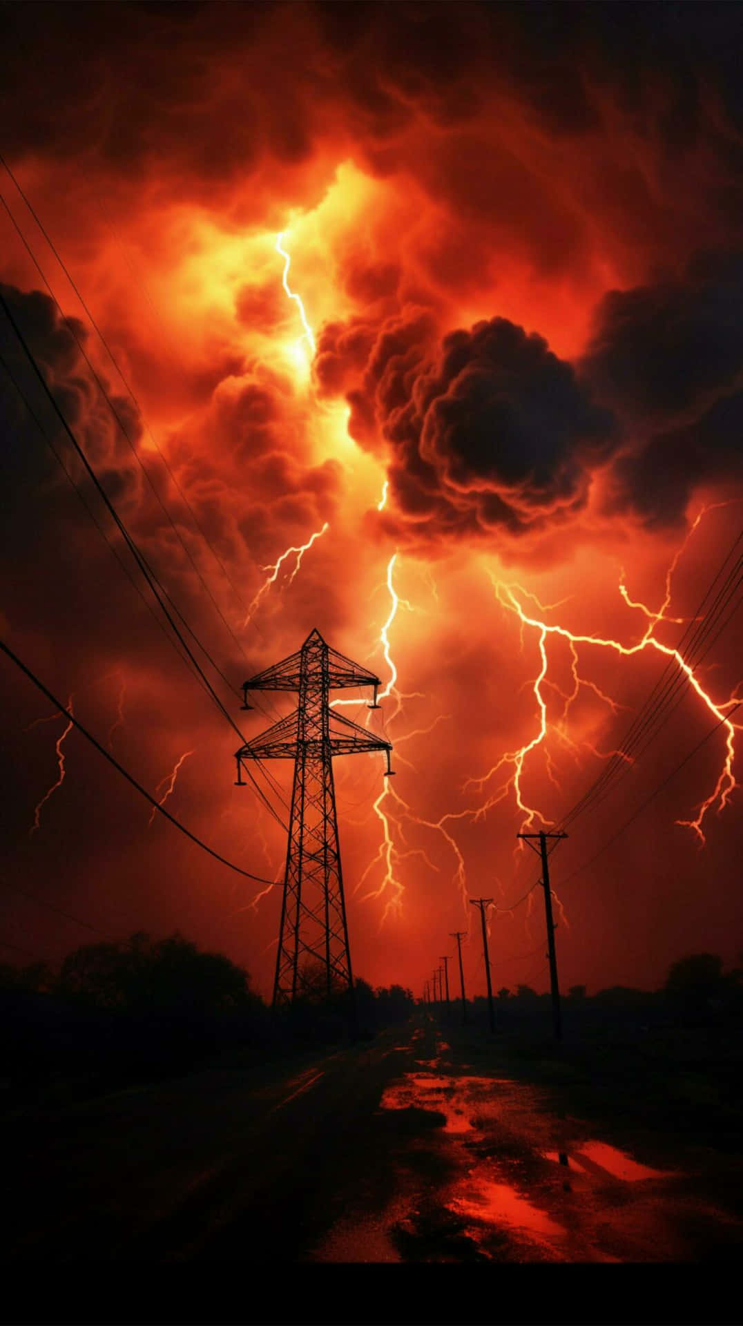 Electric Storm Over Powerlines Wallpaper