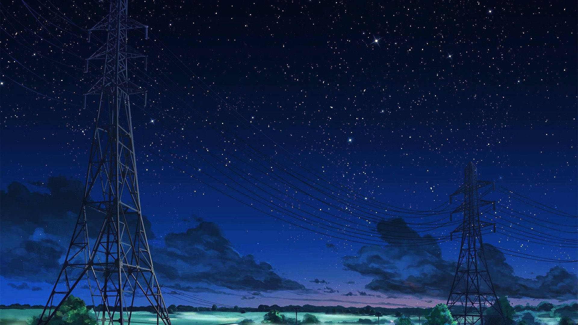 Electric Tower Anime Night Sky Wallpaper