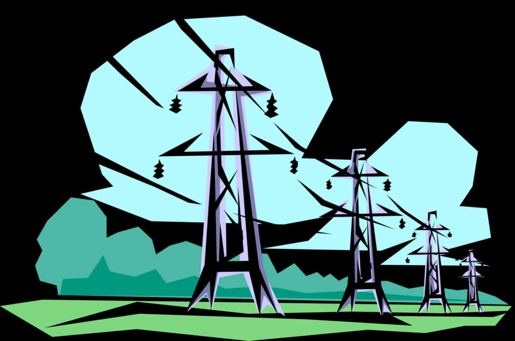 Electricity Pylons Vector Illustration PNG