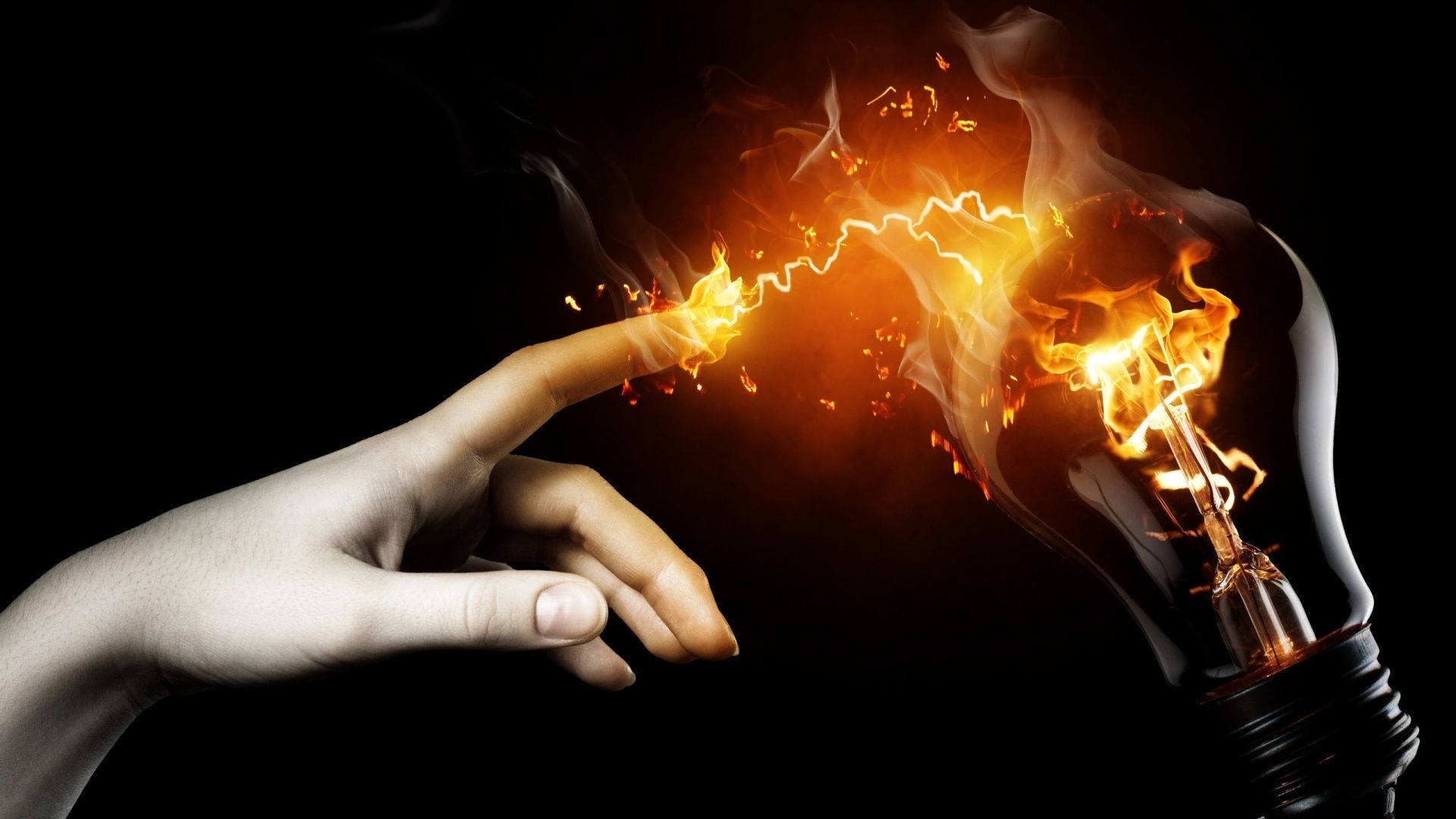 Electricity Striking Fire On Hand Wallpaper