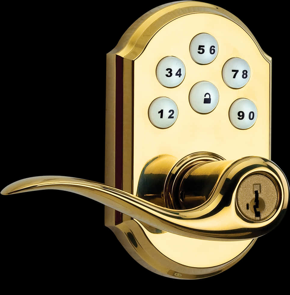 Electronic Keypad Door Lock Golden PNG