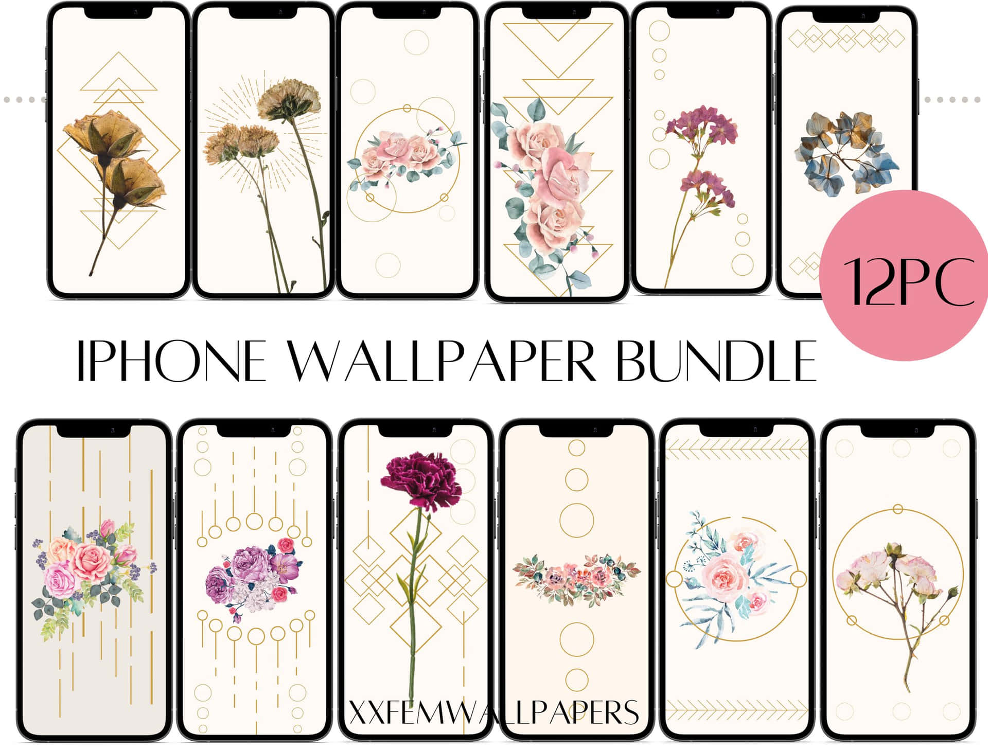 Iphonewallpaper-bundle Mit Verschiedenen Floralen Designs Wallpaper