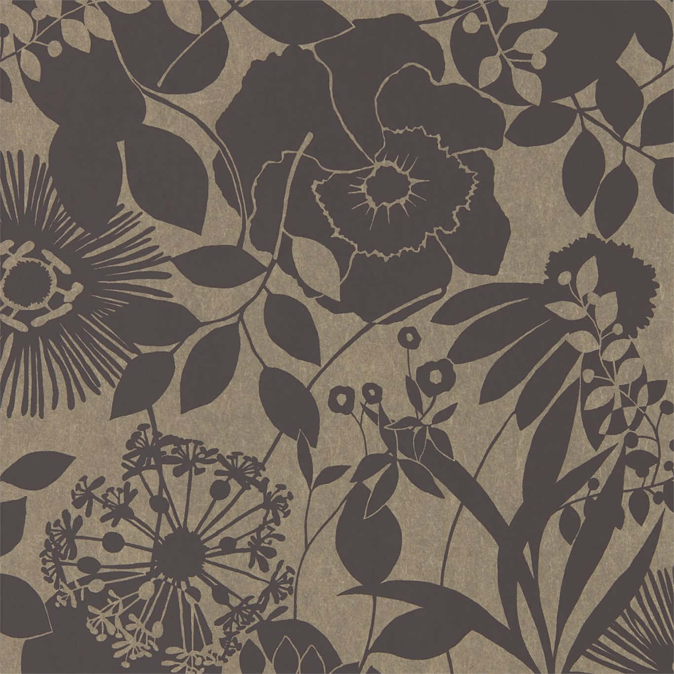 A Wallpaper With Black And Brown Flowers Wallpaper