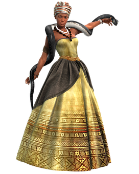Elegant African Queen Character PNG