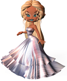 Elegant Animated Characterin Ballgown PNG