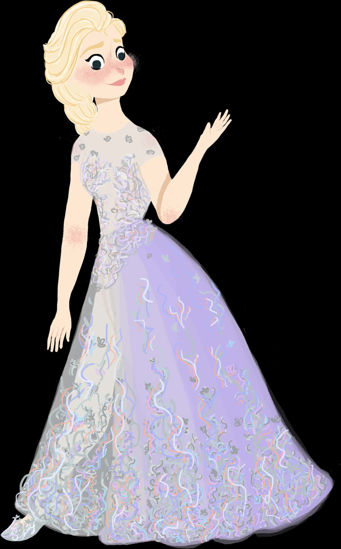 Elegant Animated Characterin Gown PNG