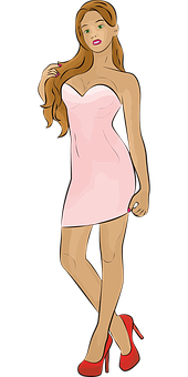 Elegant Animated Womanin Pink Dress PNG