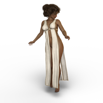 Elegant Animated Womanin White Dress PNG