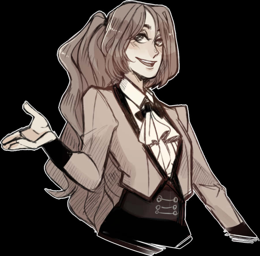 Elegant Anime Character Gesture PNG