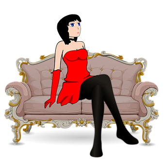 Elegant Anime Character Red Dress PNG