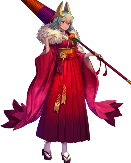 Elegant Anime Characterin Red Kimono PNG