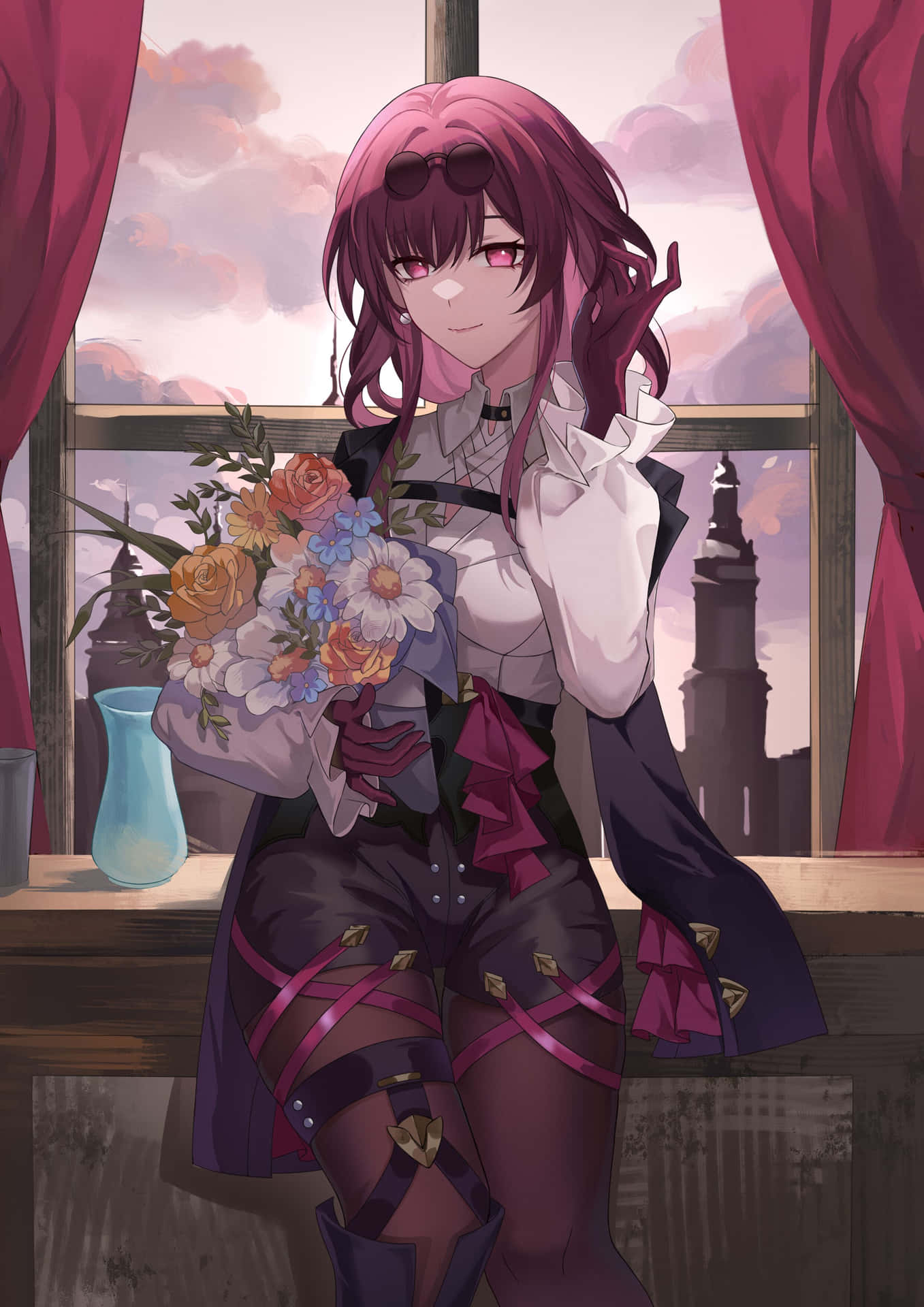 Elegant Anime Characterwith Flowers Wallpaper