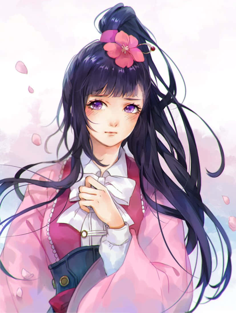 Gadis Anime Elegan Di Bunga Sakura Wallpaper