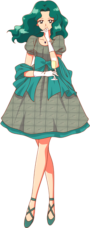 Elegant Anime Girlin Green Dress PNG