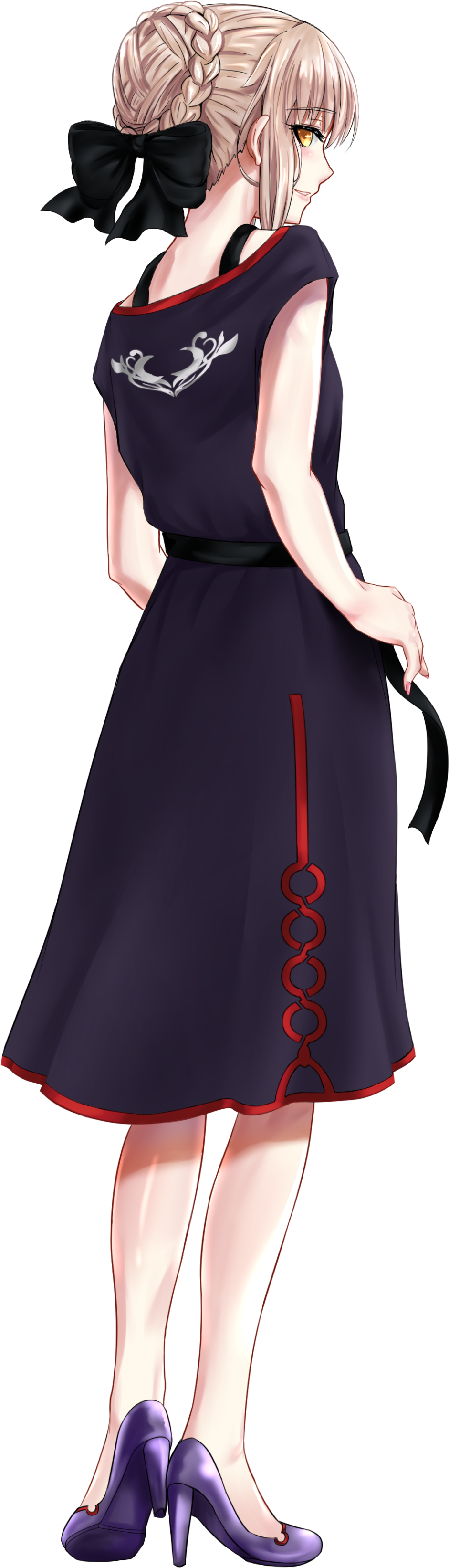 Elegant Anime Girlin Navy Dress PNG