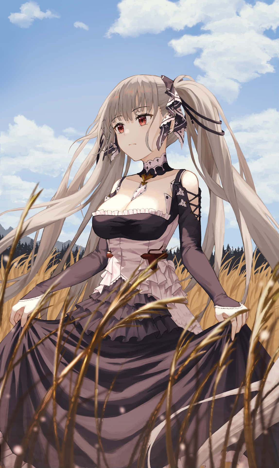 Elegant Anime Girlin Wheat Field Wallpaper