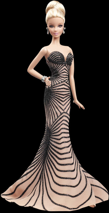Elegant Barbiein Black Gown PNG