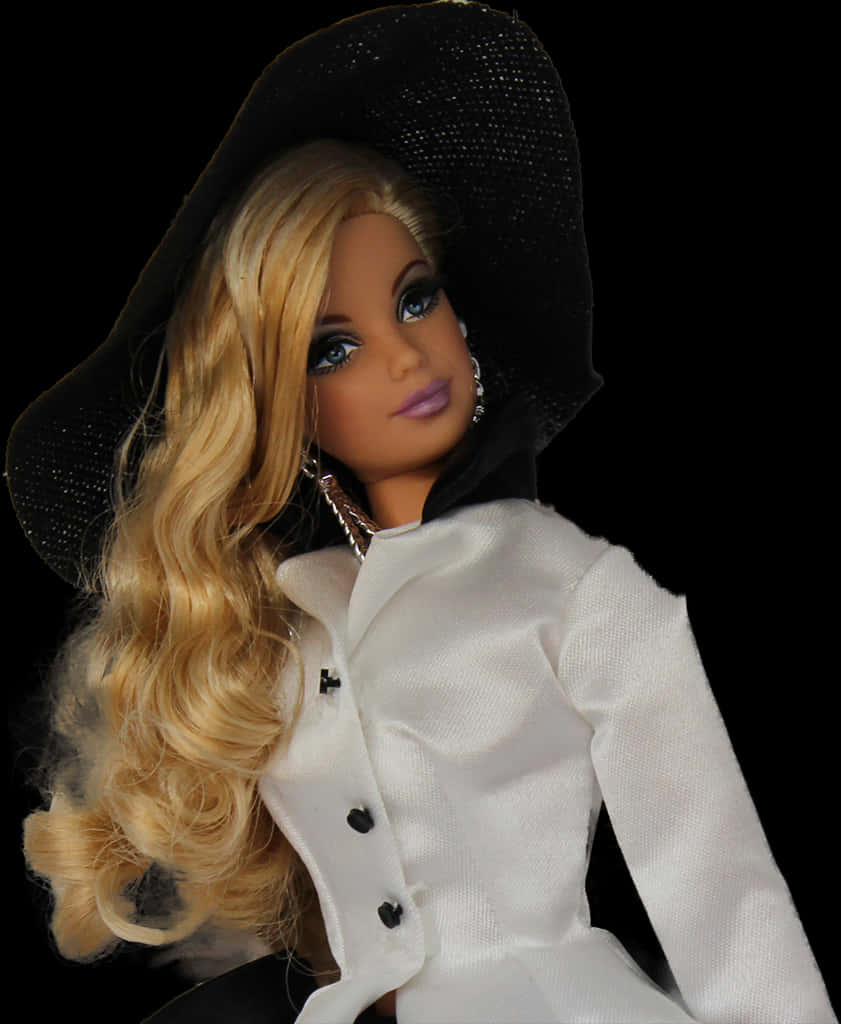 Elegant Barbiein Black Hatand White Coat PNG