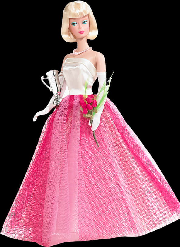 Elegant Barbiein Pink Gown PNG