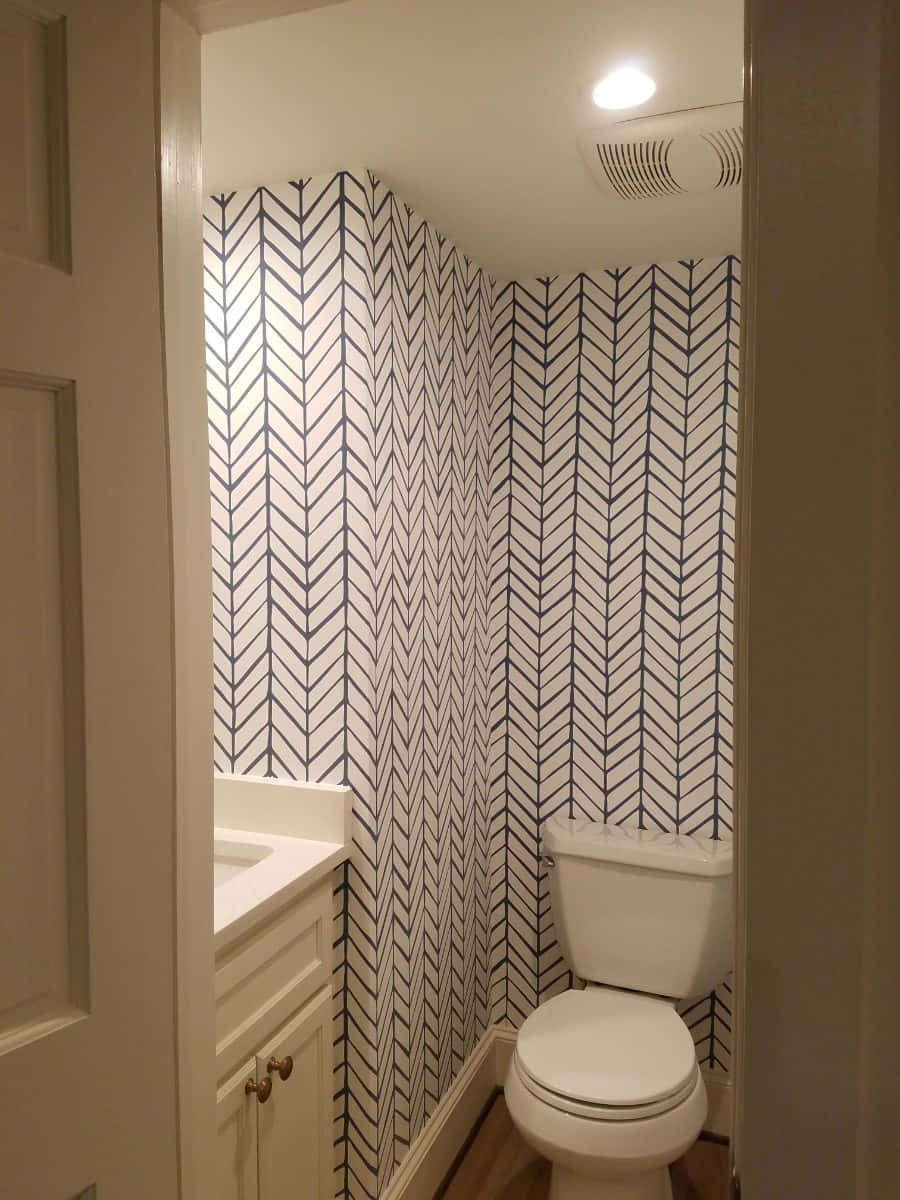 Elegant Bathroom Interiorwith Patterned Shower Curtain Wallpaper