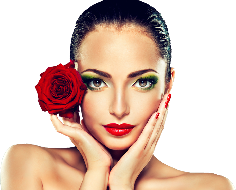 Elegant Beautywith Red Rose PNG