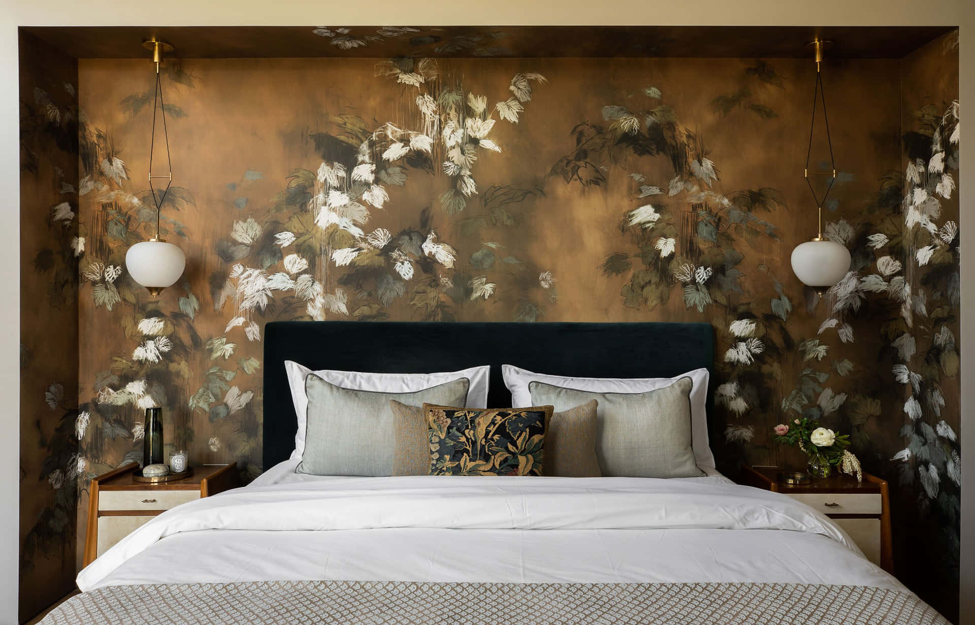 Elegant Bed In Brown Background