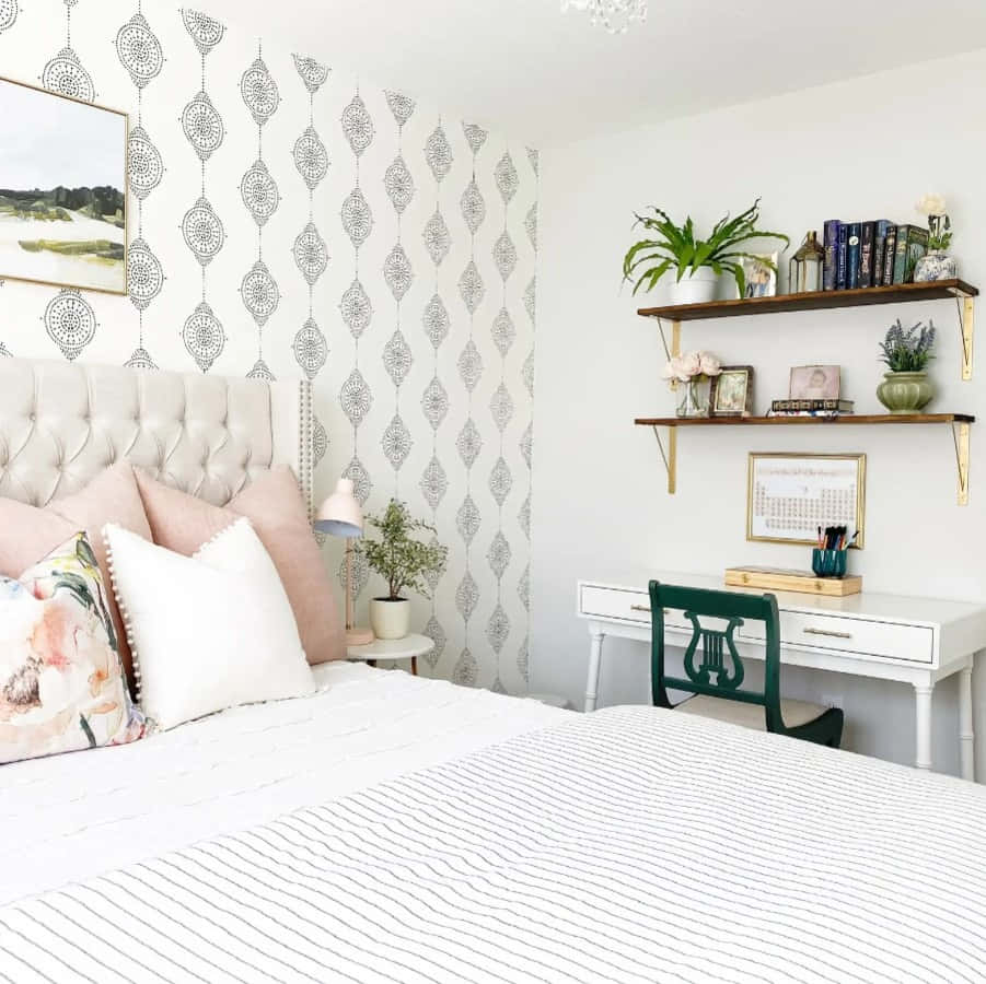 Elegant Bedroom Interiorwith Decorative Wallpaper Wallpaper