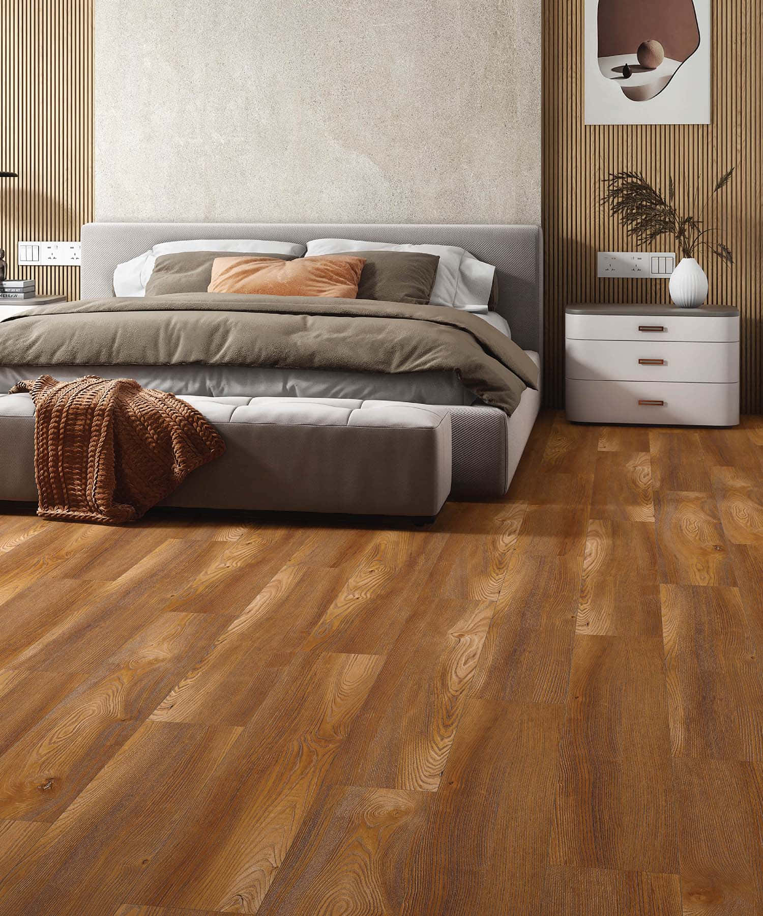 Elegant Bedroom With Brisk Wooden Tiles Wallpaper