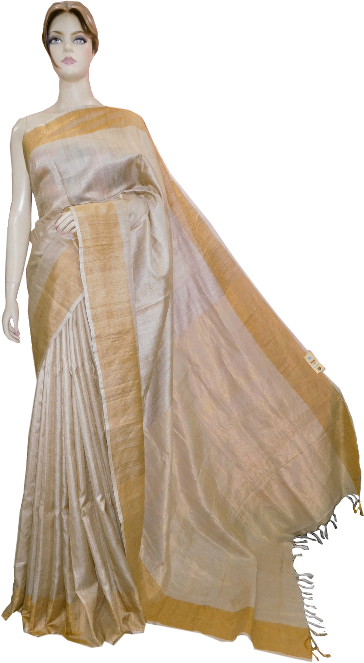 Elegant Beige Golden Saree Mannequin PNG